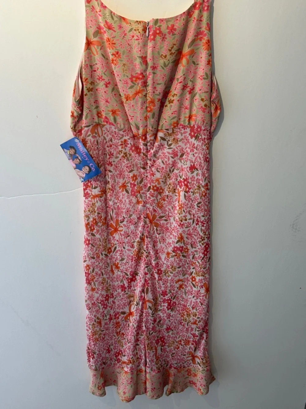 Malley & Co. Pink Floral Midi Dress with Orange Accents. Multi print NWT Size 14